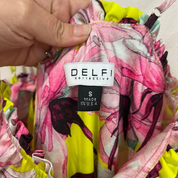 Delfi Collective Floral Pleated Midi Dress Size Small Pink Yellow Bustier - Picture 8 of 12